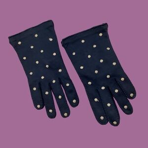 Vintage 1950's Navy Blue Polka Dot Gloves Sm